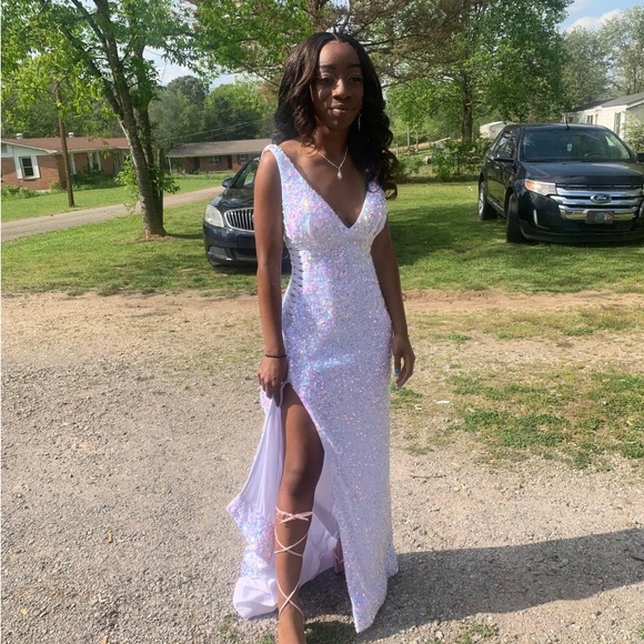 Rachel Allen White iridescent blue and pink prom dress - Picture 2 of 8